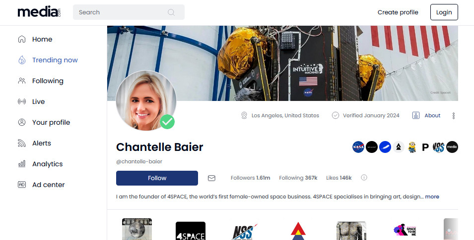 'We have lift-off’: Media.com Activates First Profile to Celebrate Female Space Pioneer